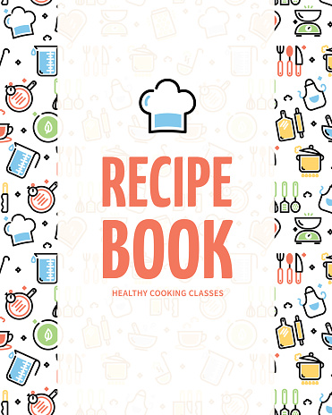 Healthy Cooking Class Recipe Book Placard Poster Banner Card Template. Vector illustration of Cookbook Cover Layout