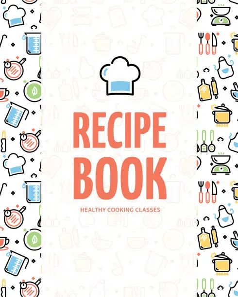 Vector illustration of Healthy Cooking Class Recipe Book Placard Poster Banner Card Template. Vector