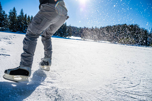istock Man ice skating on frozen lake 1582530669