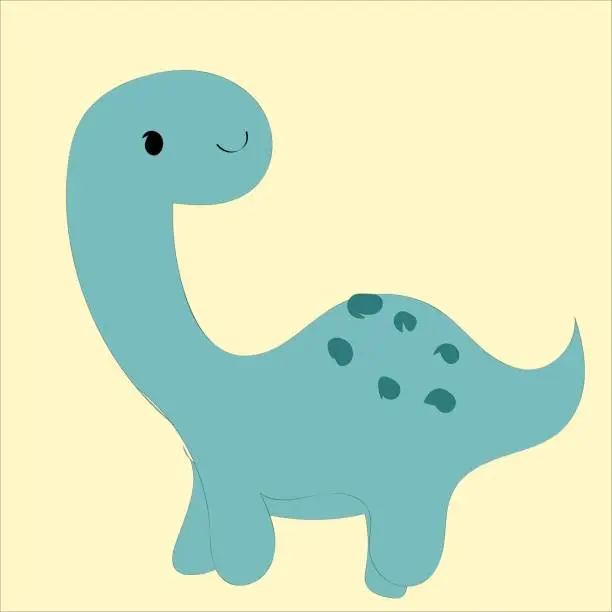 Vector illustration of Cute little dinosaur isolated on light yellow background. Vector illustration. Perfect for print, coloring book, greeting card.