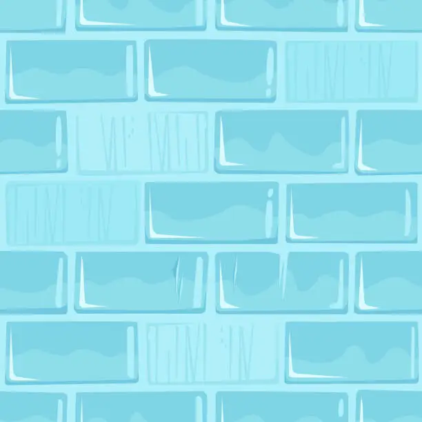 Vector illustration of Unfinished Cartoon Ice Castle Wall, Square Seamless Pattern