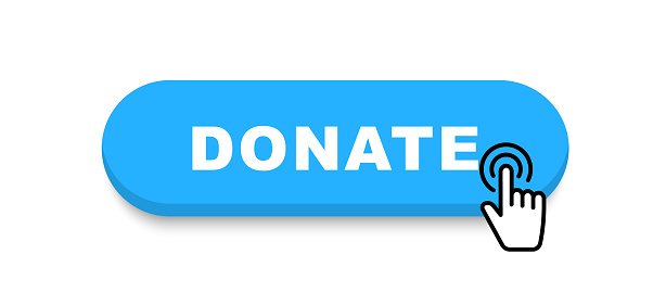 Donate button. Click button donate. Button for donation and charity. Donation by online payments. Financial support. Vector illustration.