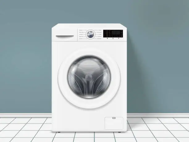 Vector illustration of Empty washer machine in laundry room