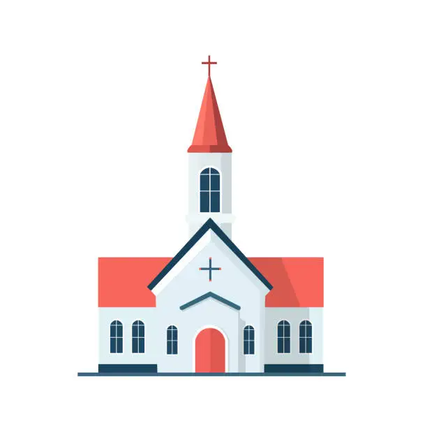 Vector illustration of Christan church building isolated on white background.