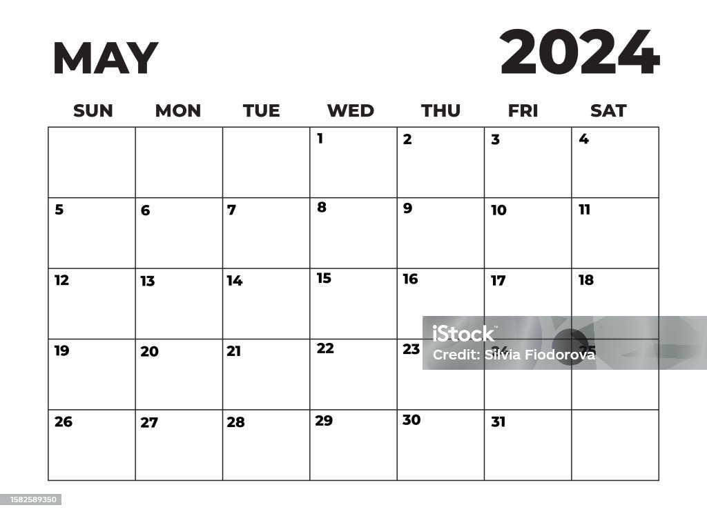 May 2024 Sunday Start Landscape Monthly Planner Stock Illustration