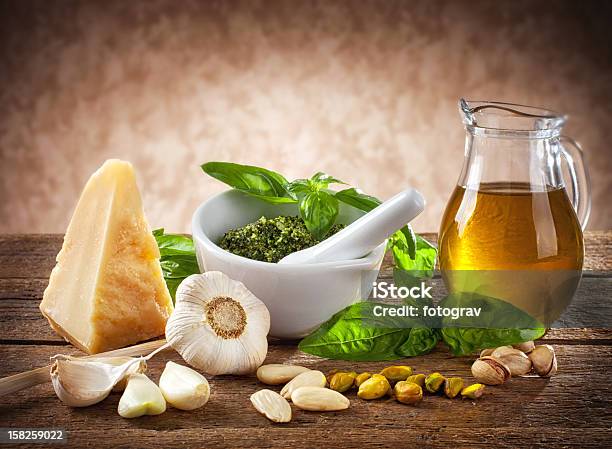 Sicilian Pesto Stock Photo - Download Image Now - Pistachio, Pesto Sauce, Basil