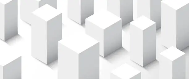 Vector illustration of Abstract minimalistic city background. White cubes.