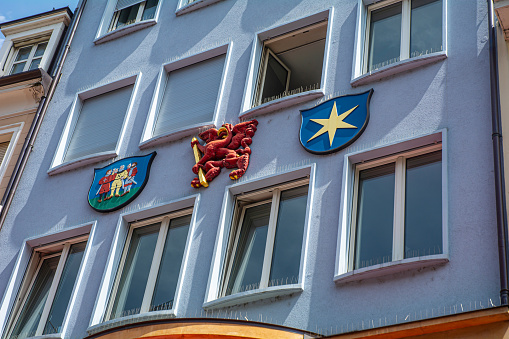 July 18, 2023, Basel, Switzerland, Architectural Details of everyday life of the medieval city area, Basel, Switzerland