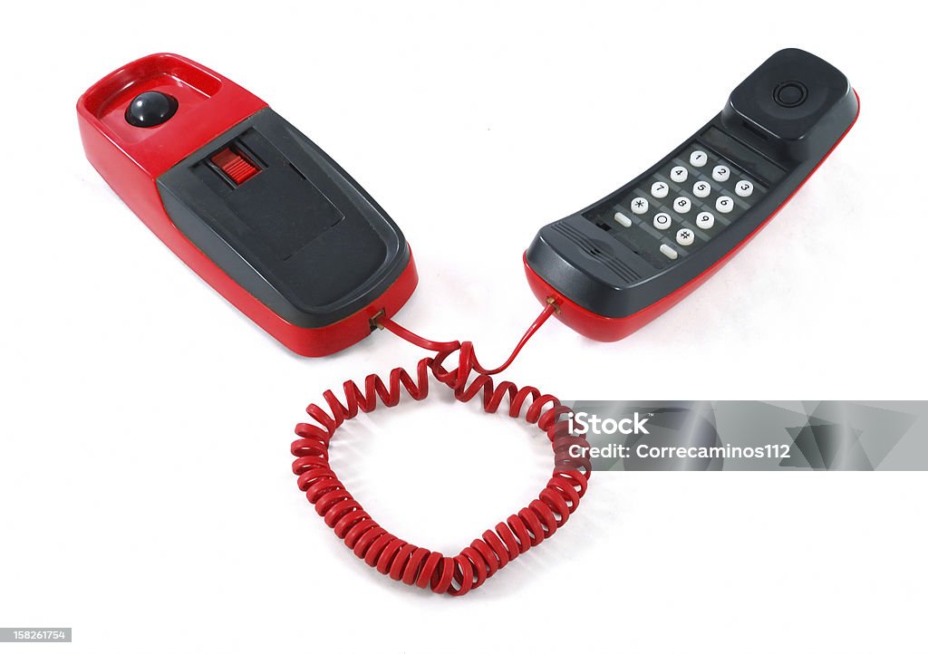 Telefono rosso a forma di cuore, cavo - Foto stock royalty-free di Telefono antico