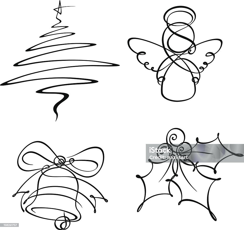 Four Christmas Single Line Icons - Royalty-free Line art vectorkunst