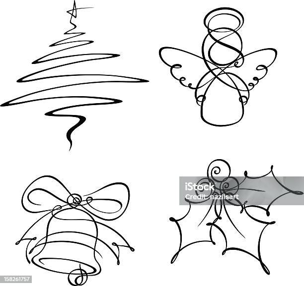 Four Christmas Single Line Icons Stockvectorkunst en meer beelden van Line art - Line art, Kerstmis, Piek - Kerstversiering