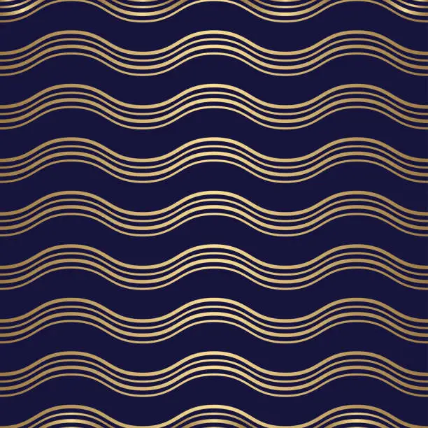 Vector illustration of Seamless luxury pattern with golden wavy line on blue background.Vector illustration for wrapping paper, textile, wallpaper, card and print.