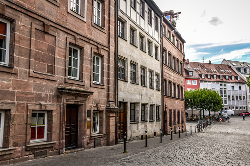 Houses With XIX Century Architecture And Cobbled Street In Nuremberg, Germany