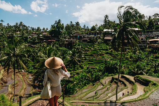 Woman enjoying Bali rice fields