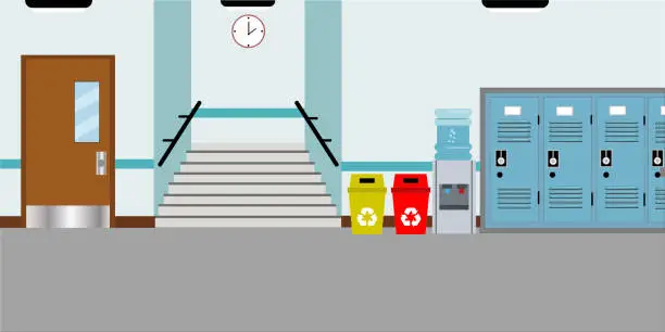 Vector illustration of Empty school hallway and lockers