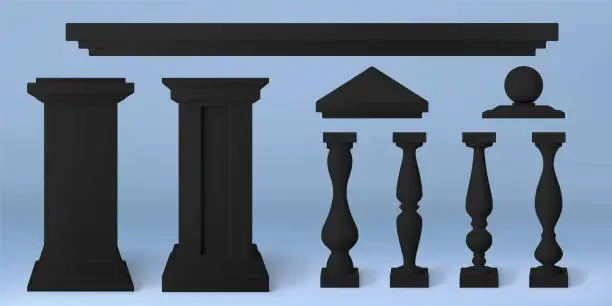 Vector illustration of Realistic 3D set of antique architecture elements