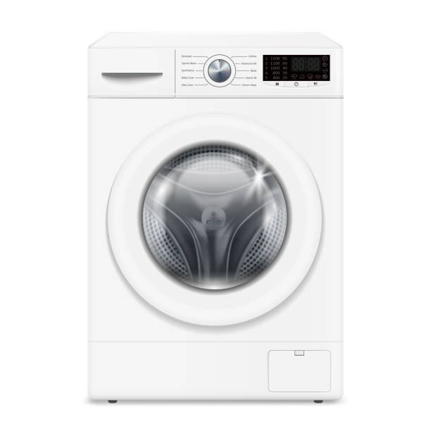 Automatic washing machine on white background vector art illustration