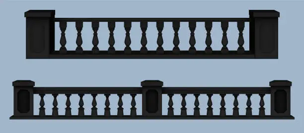 Vector illustration of Realistic 3D set of classical balustrade handrails