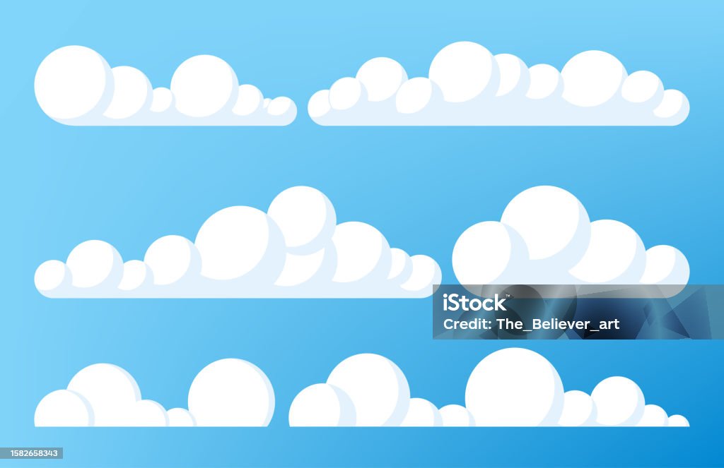 Vector Label Awan Set Langit Biru Awan Ikon Awan Bentuk Awan Set Awan Yang Berbeda ...