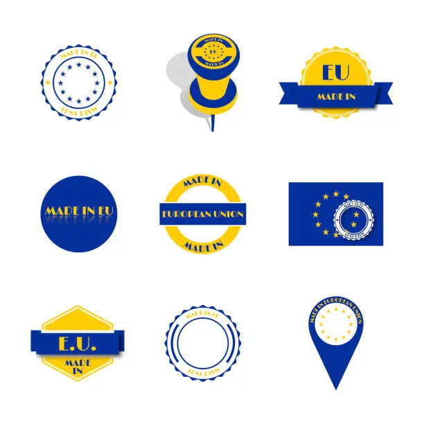 Vector illustration of Made in European Union label set, vector illustration.