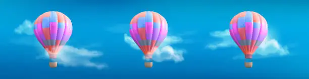 Vector illustration of Realistic set of colorful hot air balloons in sky