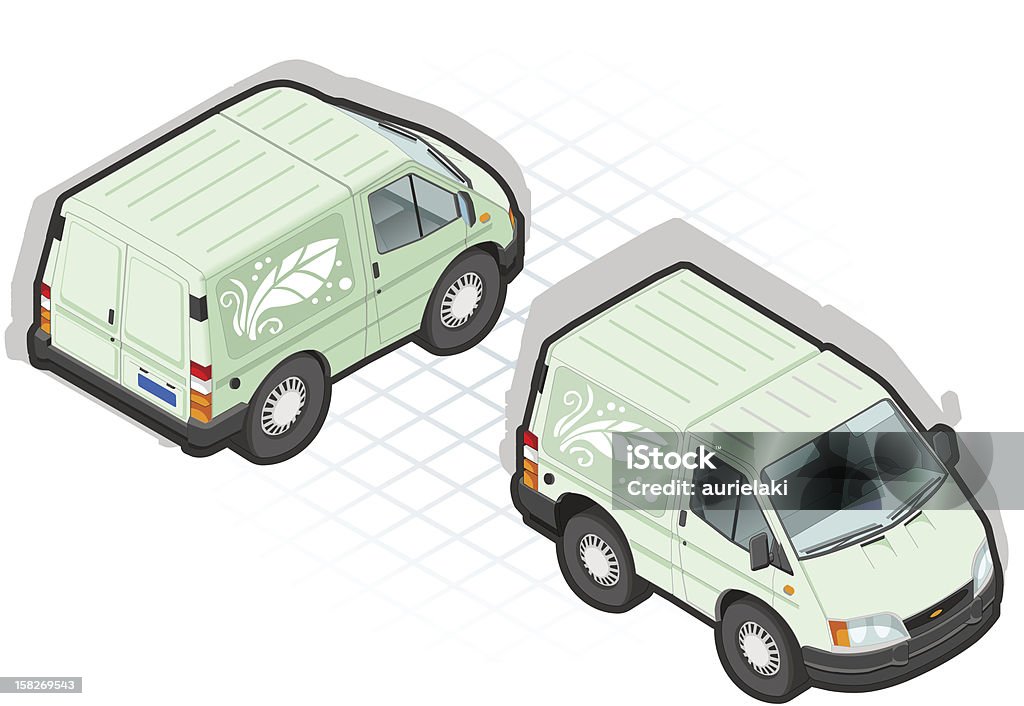isometric iconized weiße van in zwei position - Lizenzfrei Behälter Vektorgrafik