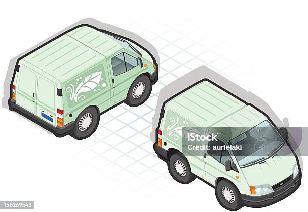 Isometric Iconized Weiße Van In Zwei Position Stock Vektor Art und mehr Bilder von Behälter - Behälter, Container, Illustration