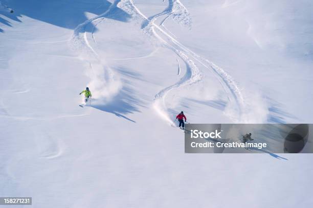 I Love 스키타기 In 가루눈 스키타기에 대한 스톡 사진 및 기타 이미지 - 스키타기, 스키, 눈-냉동상태의 물