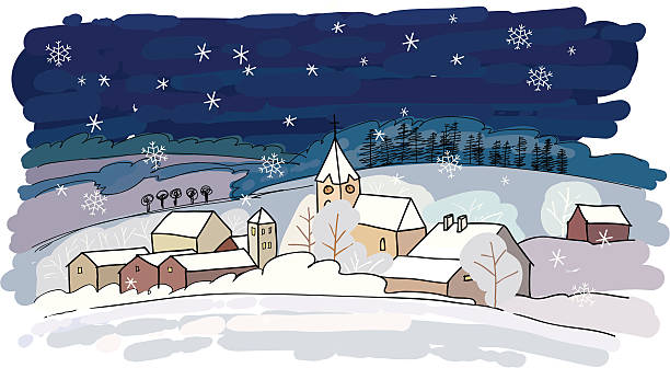 Winter village vector art illustration