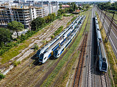 Aerial view of passenger train station