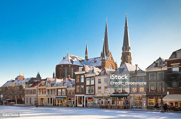 Delft Main Square At Winter Stock Photo - Download Image Now - Delft, Winter, Snow