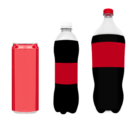 Cola soft drink variety of packaging isolated on white background with clipping path