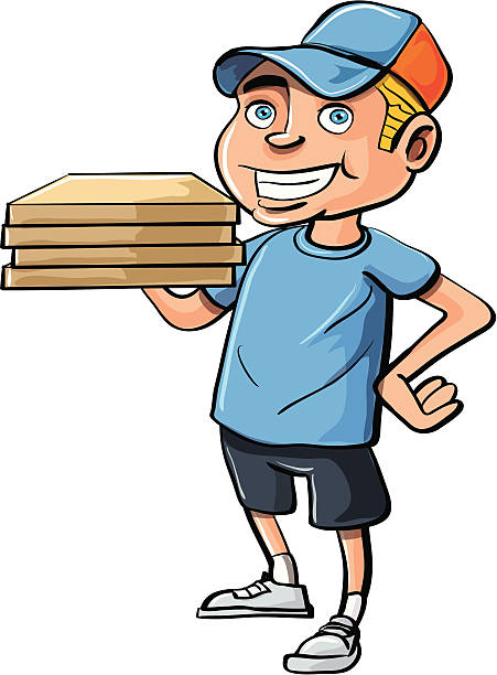 мультяшный пицца доставка мальчик - pizza pizza box cartoon take out food stock illustrations