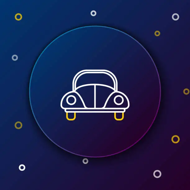 Vector illustration of White and yellow line Car Volkswagen beetle icon isolated on dark blue background. Colorful outline concept. Vector Illustration