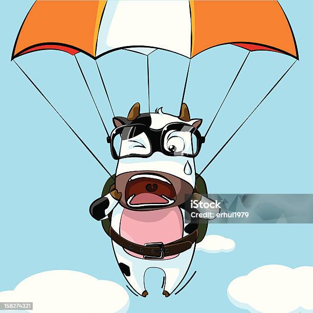 The Cattle Parachuting Stock Illustration - Download Image Now - Parachuting, Parachute, Cow