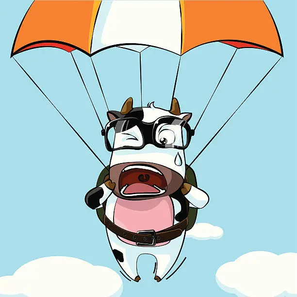 Vector illustration of The cattle parachuting