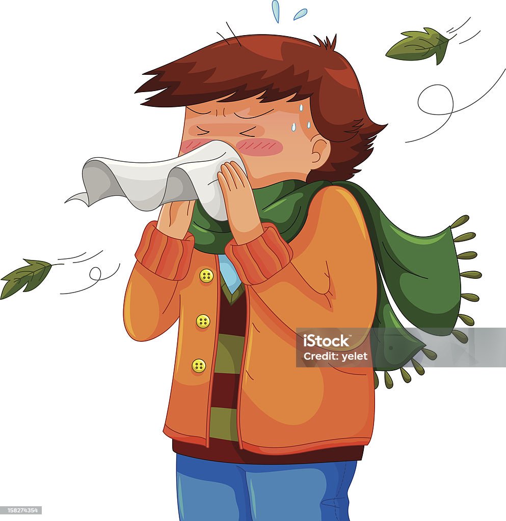 sneeze person blowing his nose in a chilly weather Blowing Nose stock vector