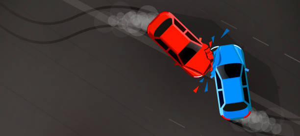 istock Road accident. Two cars crashed. Road safety concept. 1582747637
