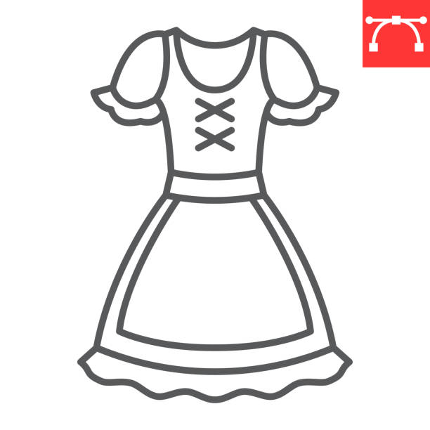 ilustraciones, imágenes clip art, dibujos animados e iconos de stock de icono de línea dirndl - dirndl traditional clothing austria traditional culture