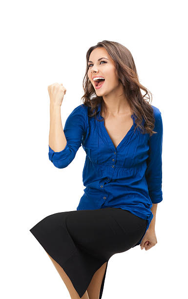 istock Happy gesturing businesswoman , on white 158278610