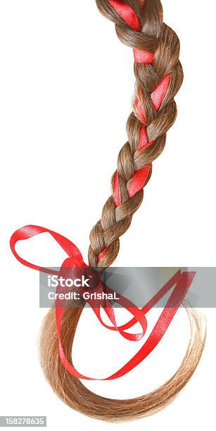 Women Braid Decorated With A Red Bow Isolated On White Stock Photo