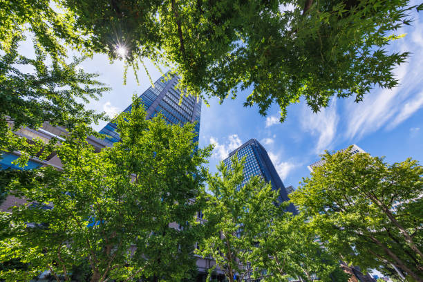 istock Beautiful blue sky and city buildings 1582802397