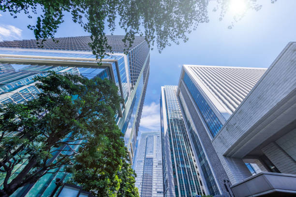 istock Beautiful blue sky and city buildings 1582803439