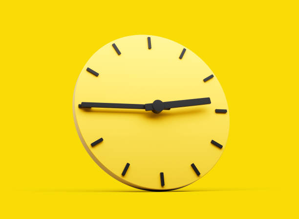 istock 3d Simple Yellow Round Wall Clock 2:45 Two Forty Five Quarter To 3 Yellow Background 3d illustration 1582814329