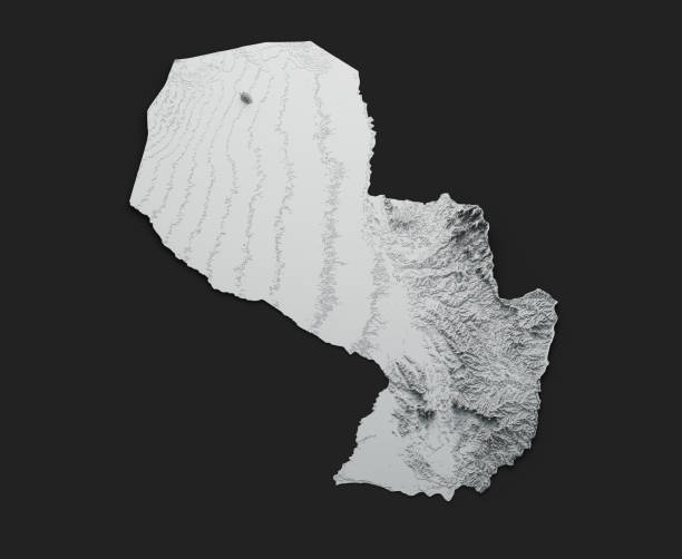 istock 3d Paraguay Map Black And White Shaded Relief Hypsometric Map On Black Background 3d illustration 1582814860