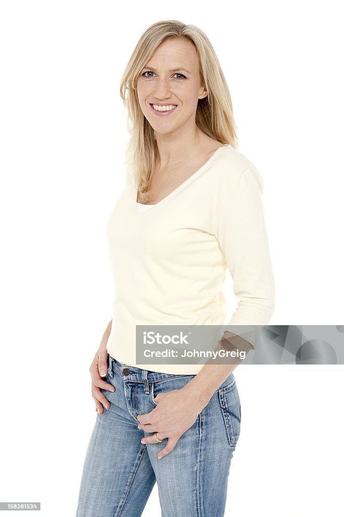 Attractive Blonde Caucasian Woman Isolated on White Attractive mid adult blonde caucasian woman isolated on white 2000-2009 Stock Photo