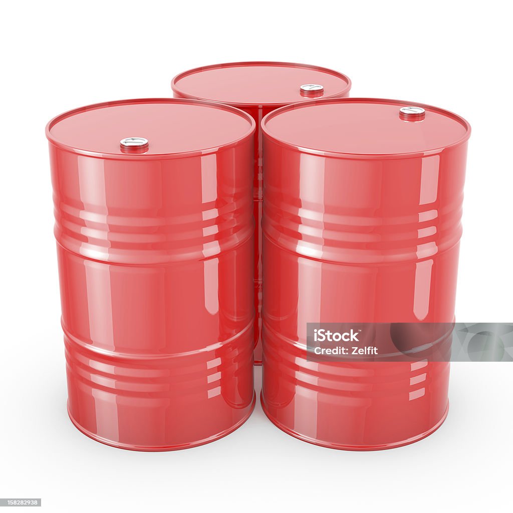 Three red barrels Three red barrels isolated on white background Oil Drum Stock Photo