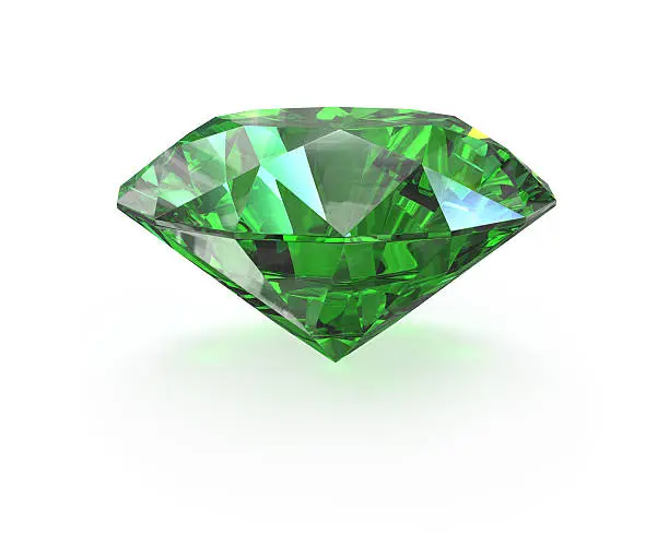 Green round cut emerald, isolated on white