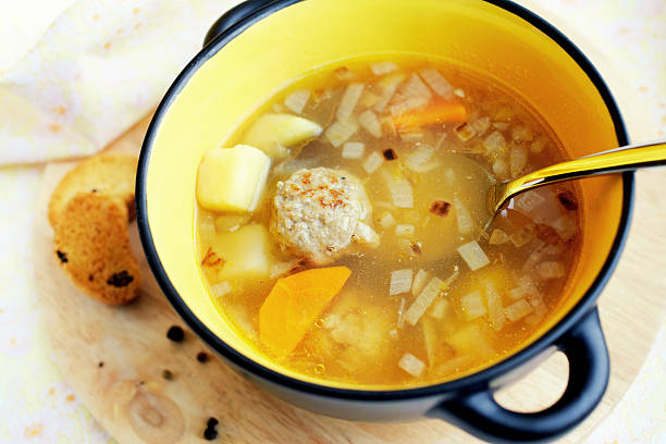 Soup with meatballs stock photo