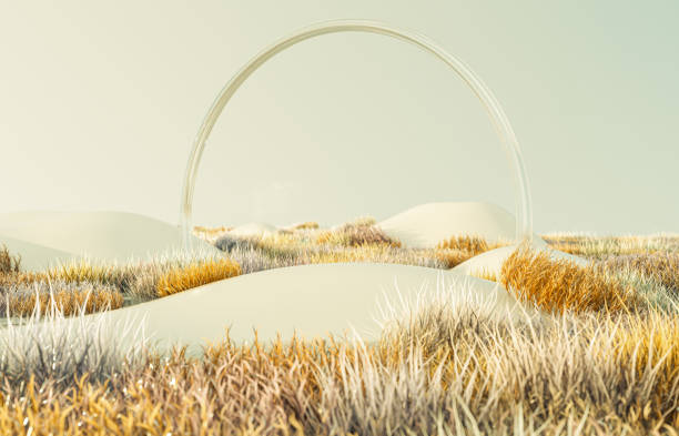 istock Abstract autumn landscape scene with a podium for product display. 3d rendering 1582837140